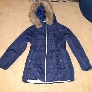 Hilfige winter jacket, size 14/16, dark blue with a white inside
